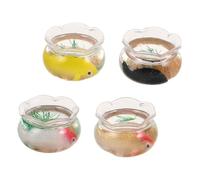 Gadpiparty 4 Pièces Miniature Fish Tank Figurines Set PVC Dollhouse Fish Bowls with Realistic Koi Goldfish Mini Aquarium Decor for Micro Scenes and Garden Landscaping