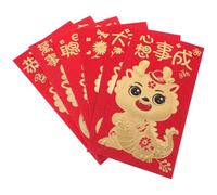 Gadpiparty 6 Pièces Enveloppes Rouges Style Chinois Dragon Doré Motif Cartoon Papier Robuste pour Nouvel An Chinois Fêtes et Cadeaux