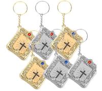 Gadpiparty 6 pièces Porte-clés Bible Miniature Doré et Argenté Pendentif Religieux Creux et Vintage Décoration Clé et Sac Cadeau Original pour Baptême