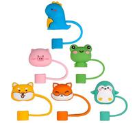 Gadpiparty 6pièces Embouts de Paille Silicone Réutilisables Protègent Paille Anti-poussière Motifs Animaux Adorables pour Usage Quotidien