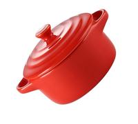 Gadpiparty Bol en Céramique à Double Poignée 230 Ml avec Couvercle Compatible Micro-Ondes et Cuisson au Four Bol à Ragoût Rouge Cuisine Maison Adapté Soupe et Plats Mijotés