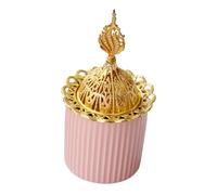 Gadpiparty Brûleur d'arômes Arabe Céramique Rose avec Motifs Verticaux Porte-cônes Pratique et Élégant pour Diffusion et Décoration Intérieure