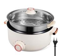 Gadpiparty Casserole Électrique Multifonction 28 Cm en Acier Inoxydable Doré, Revêtement Antiadhésif, Cuiseur Vapeur Intégré, Capacité 5-6 Personnes, Portable pour Bureau, Voyage et Dortoir