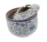 Gadpiparty Cendrier en céramique avec Couvercle Coupe-Vent, cendrier Profond Bleu et Blanc, Design Entonnoir, résistant à la Chaleur, pour Bureau et espaces Professionnels