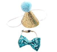 Gadpiparty Chapeau d'anniversaire Conique Bleu Ciel et Collier Nœud pour Animaux de Compagnie Petites et Moyennes Tailles, Ensemble 2 Pièces Fête, Accessoires pour Chiens et Chats,