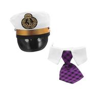Gadpiparty Chapeau De Capitaine De Yacht pour Chien Et Chat avec Broderie Ensemble De Cravate à Carreaux Ajustable Accessoires De Déguisement pour Fête