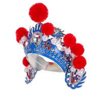 Gadpiparty Chapeau Traditionnel de Opéra de Pékin Ajustable Unisexe pour Scène Fêtes Costume Chinois Authentique Bleu avec Pompon Rouge