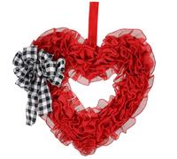 Gadpiparty Couronne de Saint-Valentin en toile de jute en forme de cœur avec nœuds à carreaux de buffle à suspendre sur une porte d'entrée, décoration de fête de Saint-Valentin