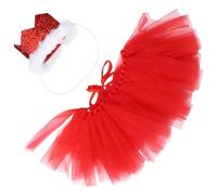 Gadpiparty Ensemble 2 Pièces Jupe Tutu pour Chien en Tulle Rouge Vif Bandeau Couronne Rouge Vêtements pour Animaux de Compagnie Accessoires Festifs pour Chiots Tenue Légère et Confortable