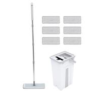 Gadpiparty Ensemble Balai Rotatif en Fibres Synthétiques avec Seau Essoreur Intégré, 6 Lingettes de Rechange, Nettoyage Rapide et Complet pour Sols Domestiques