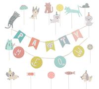 Gadpiparty Ensemble de 2 Guirlandes pour Fête D'anniversaire D'animaux de Compagnie Bannières Décoratives pour Chiens et Chats Autocollants Thème Gâteau Accessoires Colorés pour Fête de