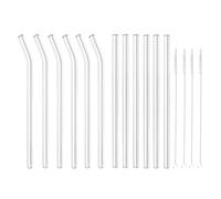 Gadpiparty Ensemble de Pailles en Verre Réutilisables Transparentes pour Thé Bubble Tea avec Brosses de Nettoyage en Acier Inoxydable Droites et Courbes, Résistantes aux Chocs