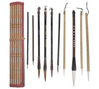 Gadpiparty Ensemble de Pinceaux de Calligraphie Chinoise Traditionnels 10 Pièces Pochette de Rangement, Poils Souples et Manches Longs, pour Peinture, Écriture et Dessin Artistique