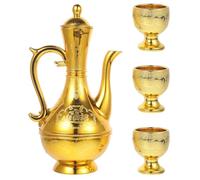 Gadpiparty Ensemble tasse et bouilloire vintage bouddhiste multi-usages, bol avec mots de bon augure, couleur dorée, pour rituels bouddhistes et décoration de salon