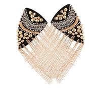 Gadpiparty Épaulettes à Chaîne à Pompon Pour Costumes 2pcs Accessoires Mode Noir Chaînes Dorées Design Unique Décoration D'épaule Pour Fêtes Et Cosplay Élégant Et Solide