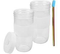 Gadpiparty Gobelets en Verre Transparent Lot de 2 Couvercle Silicone et Paille Réutilisable pour Boissons Froides et Bubble Tea