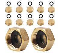 Gadpiparty Lot de 12 Bouchons pour Tuyau d'arrosage avec rondelles - Bouchon fileté en cuivre 1/2'' - Raccord Femelle pour Robinet extérieur et vanne de radiateur