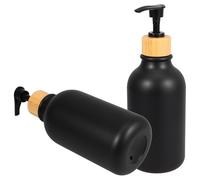 Gadpiparty Lot de 2 distributeurs de savon rechargeables manuels portables de 500 ml chacun avec bambou et matériau pour animaux domestiques, design simple et élégant en noir pour salle de bain ou