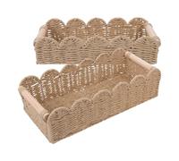 Gadpiparty Lot de 2 Paniers en Corde de Papier Naturel pour Salle de Bain avec Bord Festonné et Poignées en Bois, Grosse et Petite Taille, Panier Décoratif Multifonction pour Étagère