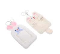 Gadpiparty Lot de 2 Porte-Cartes en Peluche Kawaii Blanc Porte-Clés Porte-Badge de Lapin à Longues Oreilles et Chat Étuis Doux pour Cartes Scolaires et Cartes D’Identité Organiseur