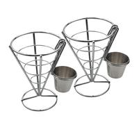 Gadpiparty Lot de 2 supports de cônes de frites pour servir des apéritifs avec trempettes à sauce, design pratique et simple en acier inoxydable pour restaurant et snack-shop