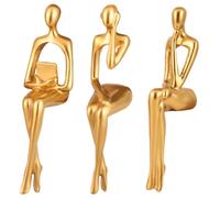 Gadpiparty Lot de 3 Statues Décoratives du Penseur en Résine Dorée Abstraite Sculptures Modernes pour Décoration Intérieure Salon Bureau Chambre - Ensemble Artistique Minimaliste