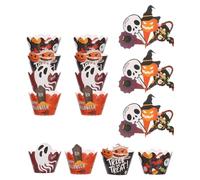 Gadpiparty Lot de 48 sets de Décorations Halloween pour Cupcakes 2 Sets de 24 Caissettes en Papier Motifs Citrouille Fantôme Chauve-Souris et Crâne Décorations Non Comestibles pour