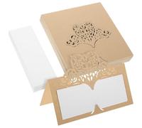 Gadpiparty Lot de 50 Cartes de Siège en Papier Beige Doré Porte-Noms Évidés de Cœur Marque-Place Mariage pour Fêtes Banquets et Événements Décoratifs