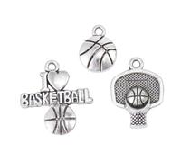 Gadpiparty Lot de 6 Pendentifs en Alliage Argenté Breloques de Basket-ball Motifs Ballon, Panier et « J'aime le Basket » pour Collier, Accessoires Sportifs pour Fans et Présents Basket-ball
