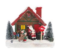 Gadpiparty Maison Lumineuse de Noël en Résine Rouge LED, Décoration de Village de Noël pour Table Sapin, Ornement Lumineux Festif