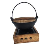 Gadpiparty Marmite Fonte Japonaise Sukiyaki Shabu Pot avec Support Bois Ustensile Cuisine Japonaise pour Camping et Cuisson Induction Chaudron et Portable pour Usage Domestique et Extérieur