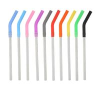 Gadpiparty Pailles Réutilisables Solide Ensemble de 10 en Acier Inoxydable Embouts en Silicone Souple et Couleur Aléatoire pour Smoothies et Boissons