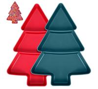Gadpiparty Plateau à Apéritif Sapin de Noël 2 Pièces Plateau Compartimenté en Polypropylène Vert et Rouge Assiette à Fruits Secs et Noix pour Fêtes et Moments Conviviaux