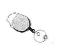 Gadpiparty Porte Badge Rétractable Métallique avec Strass Clip Robuste pour Cartes Didentité Anneau Porte Clés Compact et Élégant Accessoire Pratique pour Ceinture Sac ou