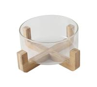 Gadpiparty Saladier en Verre avec Base en Bois, Bol de Service Rond Résistant à Haute Température, Bol Mélangeur en Verre Transparent pour Fruits et Desserts, Design Créatif et Élégant