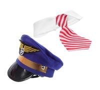 Gadpiparty Set Costume de Pilote pour Animal Chapeau Brodé avec Accessoire de Cou Cosplay pour Chiens et Chats pour Fêtes de Noël et Déguisements