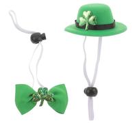 Gadpiparty Set D'accessoires pour Animaux de Compagnie Saint-Patrick Chapeau Haut de Forme Vert en Polyester et Collier à Nœud, pour Fêtes et Séances Photo