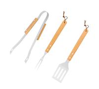 Gadpiparty Set Ustensiles Barbecue Acier Inoxydable avec Poignée Bois et Housse de Transport Kaki Kit pour Grillades Extérieures Accessoires Durables pour Camping et Jardin