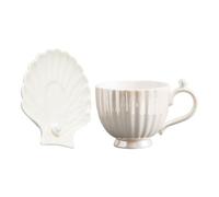 Gadpiparty Tasse à Café en Céramique 240ml, Blanche, Soucoupe | Usage Multifonction, Design Simple et Lignes Élégantes, Robuste et Facile à Nettoyer, pour Maison ou Bureau