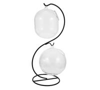 Gadpiparty Vase Hydroponique en Verre avec Support en Fer s Design, Bol Rond 12 Cm Et Récipient Hiver Moyen, Décoration D’intérieur Multifonction pour Aquarium Domestique Et Bureau