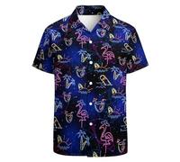 GADZILLE Chemise hawaïenne pour homme décontractée boutonnée à manches courtes Aloha Chemise de plage Chemise de fête, Beach Black Neon, Taille XL