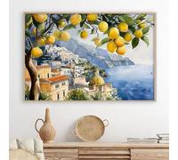 GADZRTIL Toile murale citronier - Peinture de paysage de plage - Art mural vintage - Citron - Impression sur la plage italienne - Œuvre d'art pour murs - Côte amalfitaine - 40,6 x 61 cm - Sans cadre