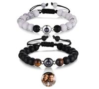 Gaehsmide Bracelets assortis personnalisés pour couples - Cadeaux pour couples - Initiale personnalisée - Bracelets d'amitié - Cadeaux d'anniversaire, de Noël, de Saint-Valentin pour lui et elle, One