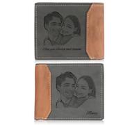 Gaehsmide Portefeuille personnalisé avec blocage RFID pour homme - Portefeuille en cuir à deux volets avec photo pour papa, mari, cadeau d'anniversaire, de Noël, de Saint-Valentin, Pas de RFID-Gris