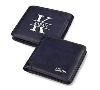 Gaehsmide Portefeuille personnalisé avec blocage RFID pour homme - Portefeuille en cuir à deux volets avec photo pour papa, mari, cadeau d'anniversaire, de Noël, de Saint-Valentin, RFID-Bleu