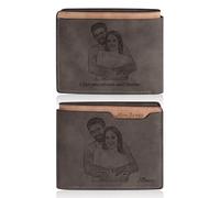 Gaehsmide Portefeuille personnalisé avec blocage RFID pour homme - Portefeuille en cuir à deux volets avec photo pour papa, mari, cadeau d'anniversaire, de Noël, de Saint-Valentin, Pas de RFID-Marron