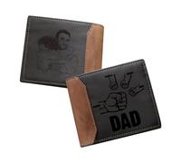 Gaehsmide Portefeuille personnalisé pour papa avec photo nom, portefeuille en cuir à deux volets, cadeau pour papa, anniversaire, Noël, fête des pères, gris, 4 Name, Portefeuille personnalisé pour
