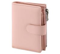 GAEKEAO Petit portefeuille à deux volets pour femme en cuir véritable avec blocage RFID, poche à fermeture éclair, fenêtre pour carte d'identité, rose, Décontracté