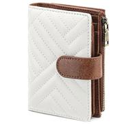 GAEKEAO Petit portefeuille en cuir pour femme avec blocage RFID à deux volets avec poche zippée et fenêtre pour carte d'identité, W01-Quited White & Brown, 5.51 x 4.13 x 1.38 inches, Classique