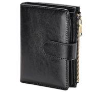 GAEKEAO Petit portefeuille en cuir pour femme avec blocage RFID, poche zippée à deux volets avec fenêtre pour carte d'identité, Type 01 Cire noire 03, Classique